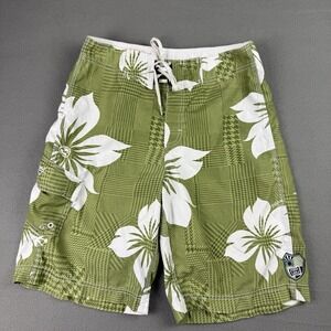 Y2K Billabong Green Floral Boardshorts‎ Size 30 10.5 inch inseam